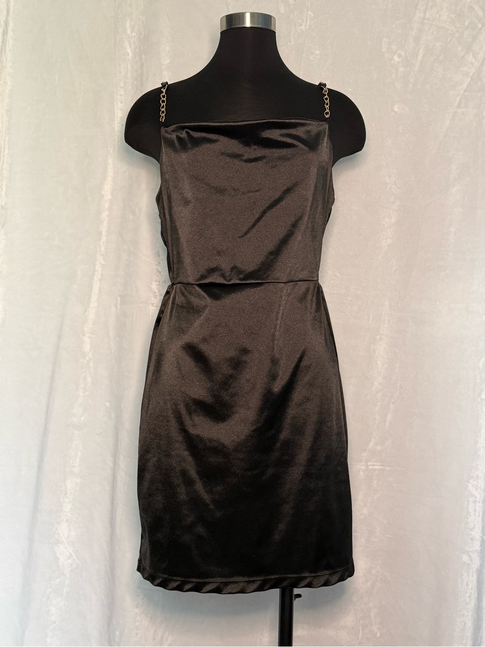 Black Satin Chain-Strap Cocktail Dress XL